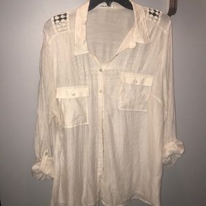 Sheer blouse with woven back